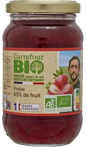 CARREFOUR BIO – Confiture Fraise Bio au Goût Fruité Intense, Texture onctueuse (Pot 310g) - lot de 3 - Vendu par Lot