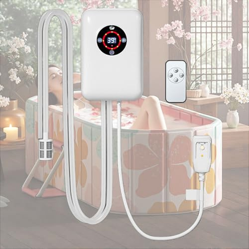 Weyot Scaldabagno Portatile, Piccolo riscaldatore per Piscina, Controllo della Temperatura costante 30-43°C, Telecomando, per bagni Domestici, vasche da Bagno, Piccole piscineWhite,22x14.8x7.5cm