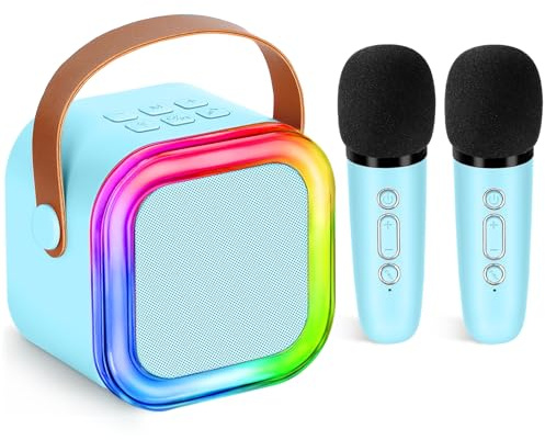 Karaoke Maschine für Kinder und Erwachsene, Mini Karaoke Mikrofon, kabellos, tragbarer Bluetooth-Lautsprecher mit Schwammüberzug, Geschenkspielzeug für Mädchen ab 4, 5, 6, 7, 8, 9, 10 (Blau)