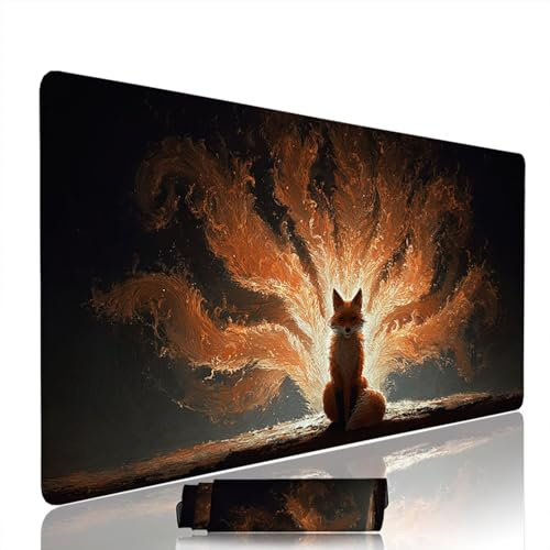Tapis de Souris Noir sous Main Bureau Tapis de Souris Gaming XXL 900x500x3mm Mouse Pad Caoutchouc Renard Grand sous Main Gamer Accessoires PC Imperméable, pour Clavier Ordinateur Portable w-5168