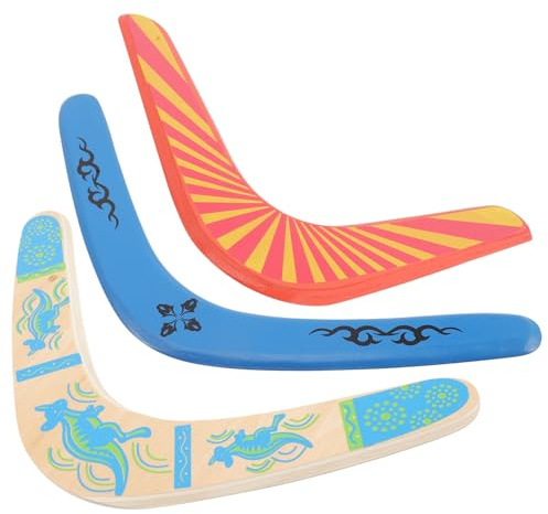 STOBAZA Juguetes Bumerán De Madera para Niños 3 Piezas Colores Azul y Naranja, Seguro y Resistente, Adecuado para Deportes y Juegos Al Aire Libre Exteriores