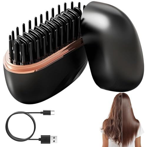 Mini-Glätteisen Kabellos, Wiederaufladbare Tragbare Glättbürste für Haare und Bart, 3 Temperaturstufen, 10-Sekunden-Schnellaufheizung, Reise-Glätteisen (B)