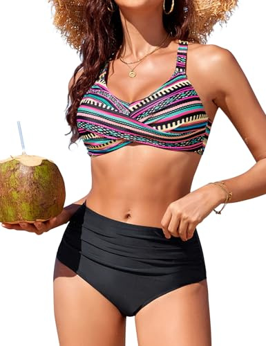 RITOSTA Bikini Damen Set Push Up Bikinis Oberteil Bauchweg Badeanzug Twist Front Badeanzüge High Waist Bikini-Sets Bademode Zweiteiliger Swimsuits(C,XL)