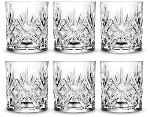 Der-Porzellan-Laden by RCR Melodia Double Old Fashioned Tumbler 340ml, 6er Set, Whisky Gläser aus Kristallglas, Facettenschliff, spülmaschinengeeignet, Made in Italy