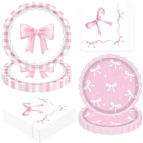 40pcs assiettes en papier serviettes rubans rose decoration fête | assiettes en papier serviettes rubans rose decoration fête de mariage enterrement vie jeune fille cadeaux invités