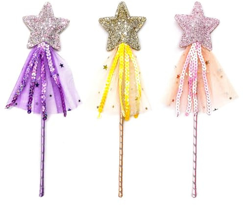 Mjzzh 3 bacchette magiche da principessa con stelle a cinque punte,bacchette magiche glitterate da principessa per feste per bambini,decorazioni per feste di compleanno per bambine(viola/rosa/blu).