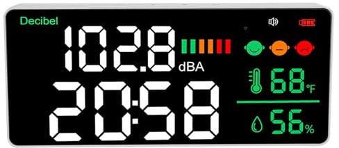 Yctze Misuratore di Decibel 11 Pollici DB, Fonometro Digitale con Display a LED, Monitor USB con Tempo, Temperatura e umidità, Ideale per Casa, Studio, Fabbrica e Aula