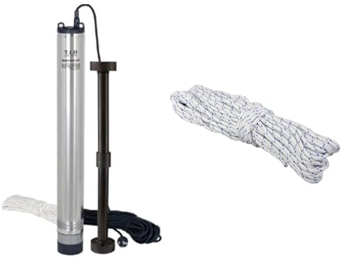 T.I.P. Tiefbrunnenpumpe Edelstahl 5.400l/h sandresistent Brunnen ab Ø10cm integriertes Rückschlagventil, 5,3 bar, BigWell 90-53 AUT + T.I.P. 21m Nylon Ablassseil für Tauch, Brunnen & Tiefbrunnenpumpen