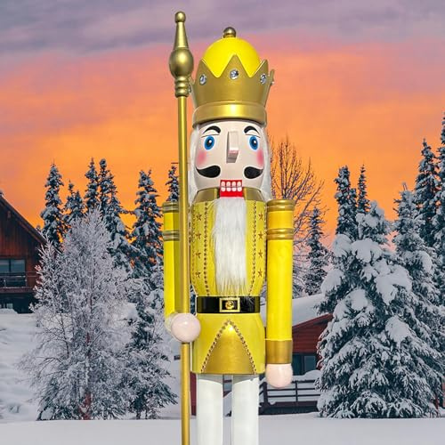 CDL L/5 pieds/150 cm/5ft/5 Pieds 150cm Casse-Noix Taille réelle Grand/géant Jaune noël en Bois Casse-Noisette Roi et Soldat Ornement poupée Cadeau K26