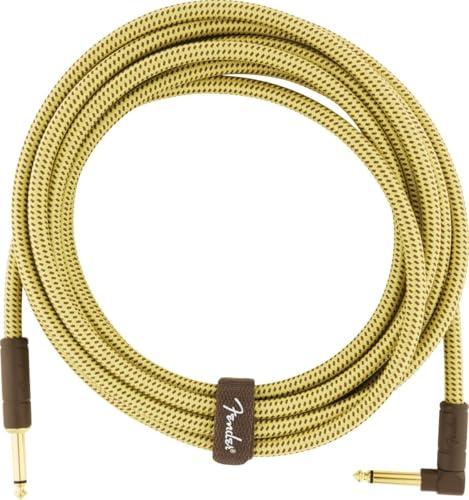 Fender Deluxe Instrumentenkabel, Tweed, gerade/abgewinkelt, 4,57 m | Hochwertiges Gitarrenkabel, 99 % sauerstofffreies Kupfer, 24-Karat-vergoldete 6,35-mm-Klinkenstecker, rauscharm