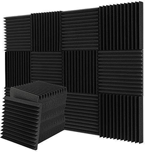 Acoustic Foam Panels Soundproofing Studio Foam Wedge Tiles Fireproof Ideal for Home & Studio Sound Insulation (30 * 30 * 2.5CM, black) (36pcs, black)
