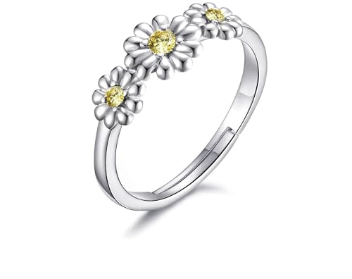 Philip Jones Verstellbarer Gänseblümchen-Ring mit drei Kristallen aus Zircondia®-Kristallen
