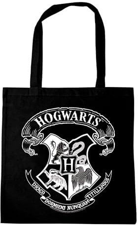 Logoshirt® Harry Potter Hogwarts Logo Weiss Baumwolltasche 38x42 cm | Offiziell lizenziertes Harry Potter-Merch, Hogwarts-Wappen, 100% Baumwolle, bedruckt, lange Henkel, ideal für Alltag