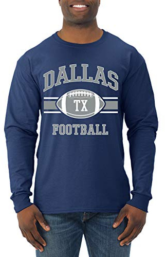 Wild Bobby City of DAL American Football Fantasy Fan Sports Mens Long Sleeve Shirt, Navy, X-Large