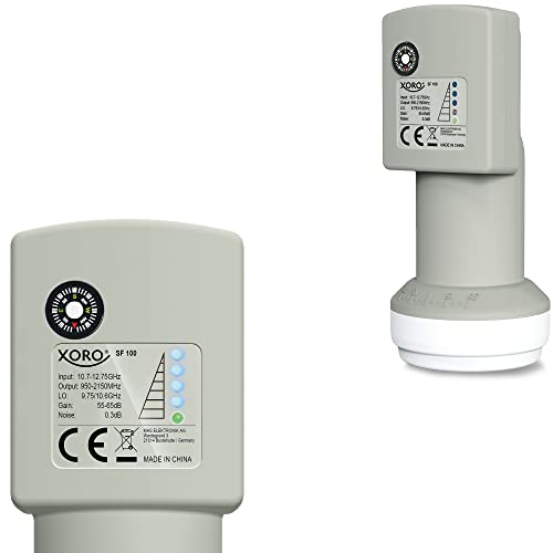 XORO Single LNB mit integriertem digitalem SAT-Finder, SF100, ideal für Camping, schnelle und einfache Ausrichtung, Anzeige der Signalstärke direkt am LNB