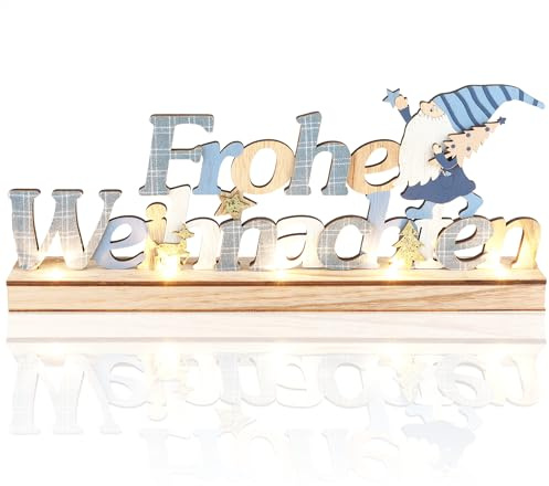 com-four® LED Deko Aufsteller aus Holz, beleuchteter Schriftzug | Deko-Schriftzug zum Hinstellen für Weihnachten - Stimmungslicht mit Timer