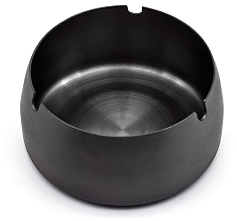 Skyzone askfat i rostfritt stål bordsskiva skrivbord askfat, rund svart cigaretter askfat för utomhusbruk, hem, kontor hotell restaurang, fest, bar (10 cm diameter)