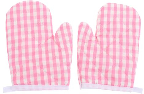 Angoily 2PCS Kids Oven Mitts, Kitchen Baking Mitts for Kids, Heat Resistant Microwave Oven Gloves for Cooking Baking Kitchen Microwave Pizza (Pink Checkered)