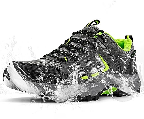 ODCKOI Wanderschuhe Herren Wasserdicht Leichte Trekkingschuhe Herren Outdoor rutschfeste Abriebfest Knöchel Bergschuhe, Camping, Hiking, Mountainbike, Trailrunning, Lauf Sneaker (Grau Grün EU 43)