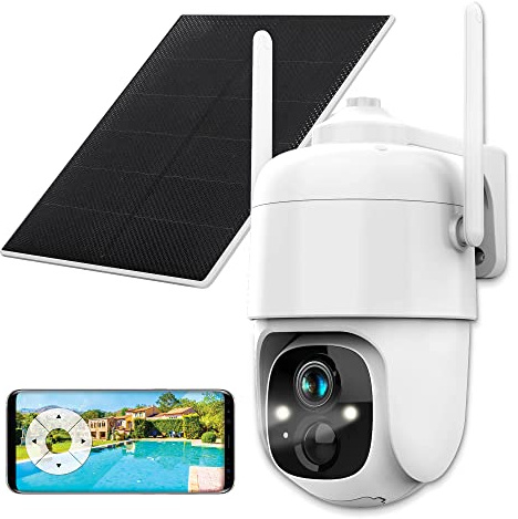 ATLANTIS telecamera motorizzata Volta Pro PT A16-VL66P, 360° PTZ, Wi-Fi senza fili interno esterno a batteria ricaricabile,pannello solare,videocamera sorveglianza,visione notturna,full hd 1080,Bianco