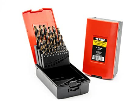 BAER HSSE Spiralbohrer Set 1-13mm (25-tlg, 0,5mm Abstufung) Kobalt Metallbohrer für Edelstahl, INOX, Stahl, Blech, rostfrei | HSS-E Bohrerset DIN 338, Dreikantschaft ab 4mm | Bohrmaschine Akkubohrer