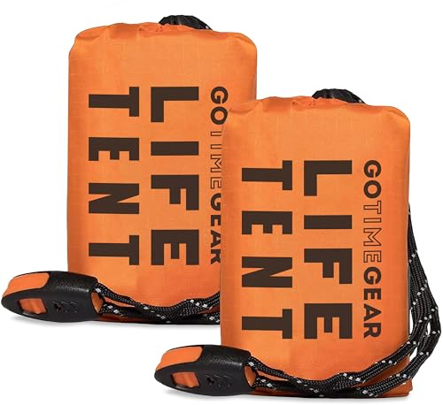 Go Time Gear Rettungszelt Notfall Überlebensunterkunft - 2 Personen Notfallzelt - Verwendung als Überlebenszelt, Notunterkunft, Schlauchzelt, Survival Tarp - Orange 2 Pack