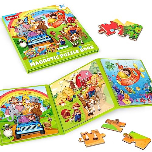 SYNARRY Kinderpuzzle Tier Magnet Puzzle ab 3 4 5 Jahre, 20 Teile Magnetische Puzzle Für Reisen Kinder, Reisespiele Kinder Lernspielzeug für Kinde - Lernmagnet-Geschenk für den Roadtrip Flugzeug