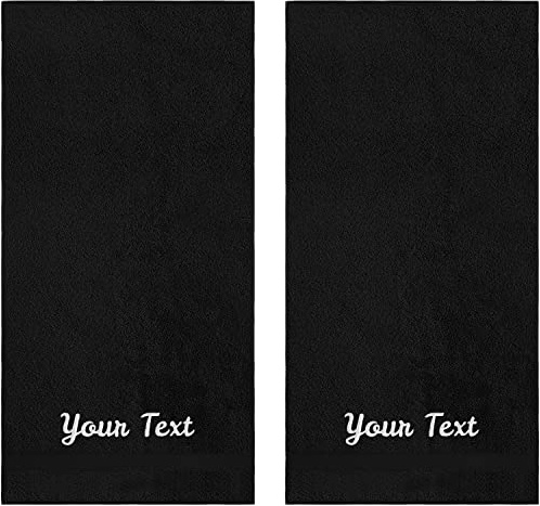LA' HAM MAM FINE LIVING Personalized Towels Set with Embroidered Text - 2 Pack Highly Absorbent & Super Soft Turkish Cotton Bath Towels for Spa, Gym, Pool and Hotels - Monogrammed Towels - Black