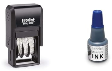 Trodat Stempel Printy 4850/L1 mit Datum und Deutschem Text EINGEGANGEN, Selbstfärbend, Abdruckfarbe Blau und Rot & Stempelfarbe zum Nachfüllen für Stempelkissen 9072M & 9073M, Wasserbasierend Blau