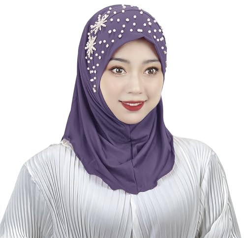 Chic Hijab Für Damen Klassische Muslim Kopftuch Hijab mit Schöne Perle diamond Islamische Muslimische Kopftücher Weicher Einfabig Full Neck Abdeckung Sport Hijab Turban Untertuch Kopfbedeckung