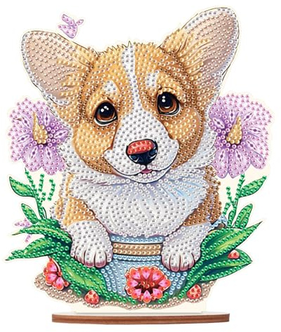DCIDBEI Diamond Painting Ornament Hund Corgi Tischdekoration 13x20cm Kristall Handwerk Kristall Diamant Malerei Kranz Deko Ornamente Tiere Hund Corgi Geschenke für Anfänger Hausgeschenk Deko Familie