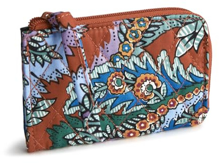 Vera Bradley Women's Premium Cotton Zip Card Pouch ID Case, Flowers + Feathers, One Size