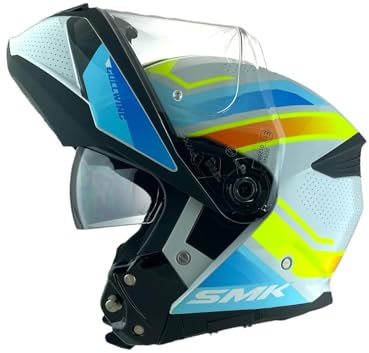 SMK Helme GULLWING SUPERTOUR Modularhelm in Weiß, Blau und Gelb, Zulassung 22.06, mit Doppelvisier, P/J (3XL 65/66)