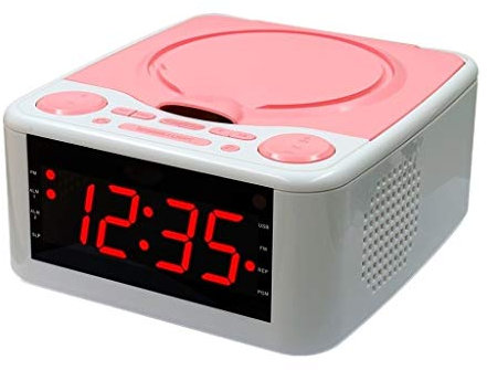 Portable Boombox CD Player with Bluetooth, FM Radio, MP3 Playback, AUX Input, Headphone Jack, LED Display, and Dust Cover, Timing Music Alarm Clock(Pink,No Bluetooth)
