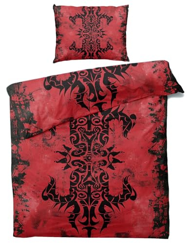 MOBEITI Gothic Bettwäsche 140x200, Schwarz Rot Wendebettwäsche - Deko & Geschenke, Weiche Mikrofaser Bettbezug Set 2teilig, 1 Kissenbezug 70x90, mit Reißverschluss
