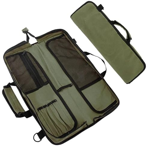 Chef Knife Roll Bag Case (12 Pockets),Heavy Duty Waxed Canvas Chef Knife Roll Bag Storage with Handle,Knife Carrying Case Multi-function Knife Tool Roll Bag for Home Kitchen Traveling (army green)