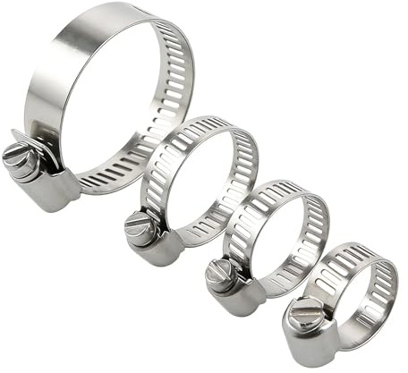 16 Pack Stainless Steel Hose Clip Assortment Kit, Adjustable 10-44mm Worm Gear Metal Fuel Line Clamp for Plumbing, Automotive and Mechanical Applications
