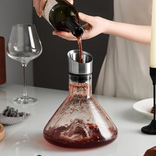 Iceberg, decanter per vino con aeratore, decanter per vino rosso in cristallo da 1500 ml, in acciaio inox, antigoccia, filtro aeratore integrato, regalo per (trasparente)