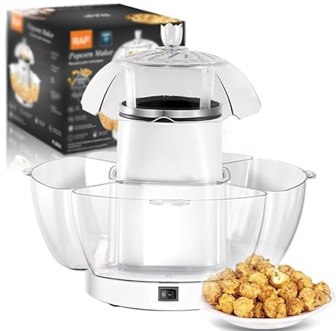 Popcorn Machine, 1200W Electric Hot Air Popcorn Maker, No Oil, Homemade Fresh Popcorn In Under 3 Minutes, Uses Hot Air, Unique Removeable Bowl, Detachable Cover, Parties, Kids Movie Night