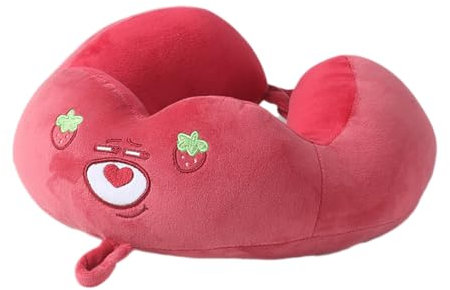 Maibar Nackenkissen Kinder Reisekissen Flugzeug Fuchs U-Förmiges Karikatur Tier Nackenhörnchen für Auto Zug (Rosa Erdbeere)