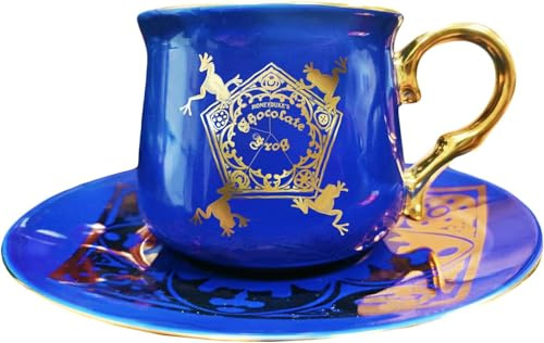 Licensed Harry Potter Cup and Saucer Set – Chocolate Frog Porcelain Tea Cup with Gold Accents, Wizarding World Collector Mug Gift