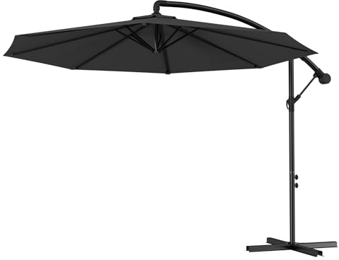 AufuN Parasol déporté en aluminium - Diamètre : 300 cm - Diamètre : 350 cm - Avec manivelle - Hauteur réglable - Protection UV 40+ - Toile imperméable - 8 baleines (gris foncé, diamètre 350 cm), gris