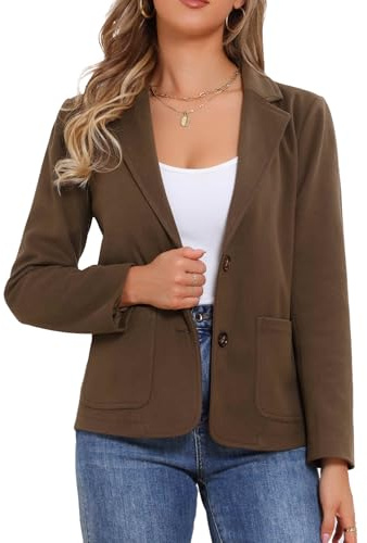Allegra K Blazer Femme à Manches Longues Veste de Costume Vintage à Revers Crantés avec Poche Marron XL