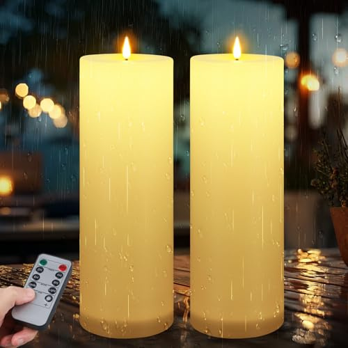 Ketom 2 Stück 10cm x H30cm LED Kerzen mit Timerfunktion, LED Kerzen Outdoor Groß, Wasserdichte Flammenlose Batterie Scheinkerze mit Fernbedienung für Camping, Home Deco(Elfenbein, Ohne Batterien)