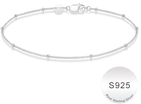 TINGN 925 Sterling Silver Bracelet for Women 14K Gold Plated Beaded Bracelet Dainty Layered Link Chain with 1.7mm Beads Stack Tarnish Free Jewellery Gifts for Women Girls Silver 7.5 inch