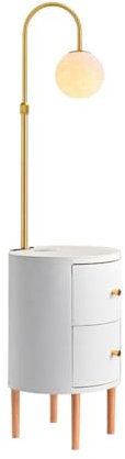 Moderne Table de chevet ronde intelligente à LED, lampe de bureau avec chargeur sans fil et port USB, lampe de table de chevet avec 2 tiroirs en bois for chambre à coucher, salon, bureau Decoration(Bl