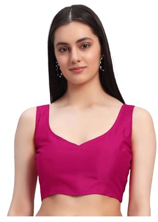 womens readymade saree sari blouse sleeveless choli crop top sweetheart neck partywear indian ethnic blouse, Pink, Medium
