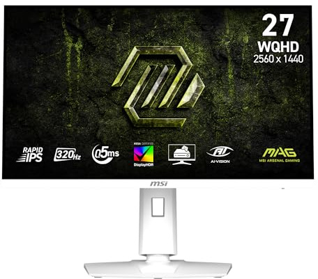 msi MAG 274QRFW X32 27-inch 2560 x 1440 (QHD) Gaming Monitor, 320Hz, Adaptive Sync, HDR Ready, HDMI, VGA Port, VESA Mountable, Tilt, 4-Side Slim Bezel, 0.5ms, White