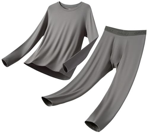 gagli Ropa interior térmica para hombre, forro polar suave, manga larga, pantalones largos, conjunto de capa base térmica, parte superior e inferior, secado rápido, gris, M