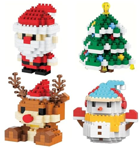 4pcs Santa Claus Design Building Blocks Set, Christmas Building Blocks Theme Decor, Mini Building Figures, DIY Stocking Stuffers Christmas Tree, Xmas Birthday Gifts, Party Favors